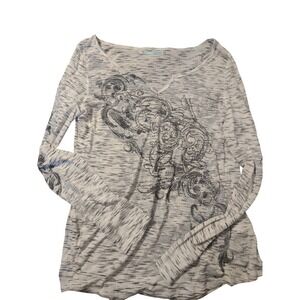 Maurices  Large Gray White Space Dye Rhinestone Long Sleeve Graphic Top Grunge